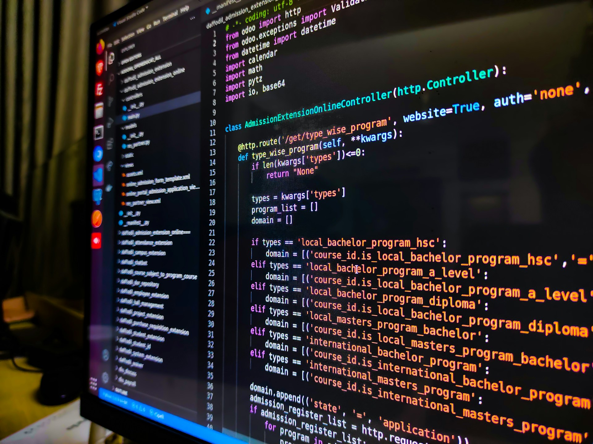Code on a screen